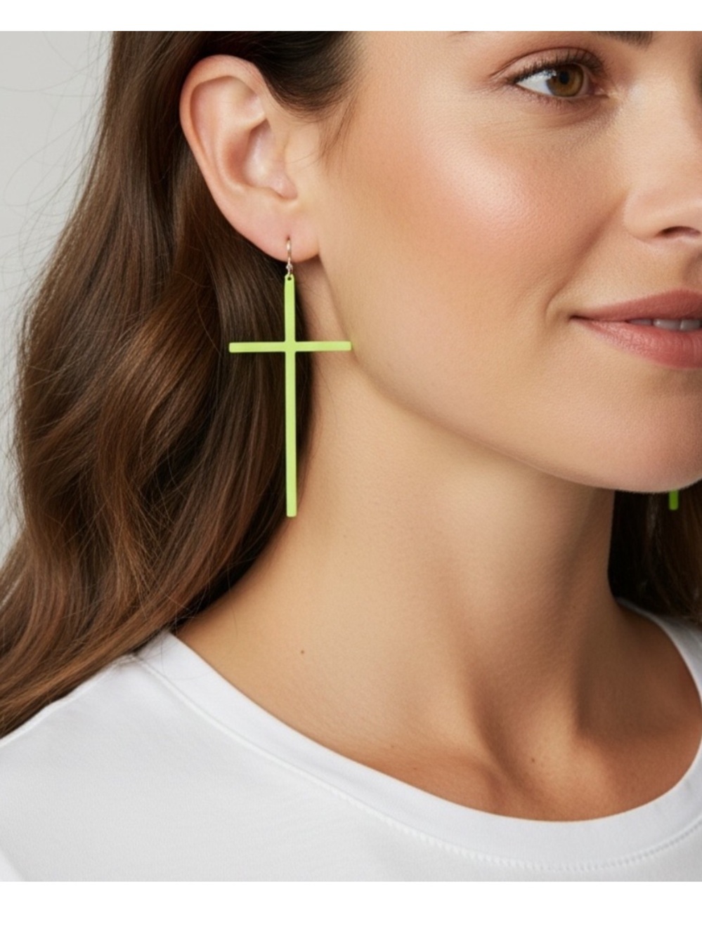 Neon Green Cross Drop Earrings - Women Jewelry